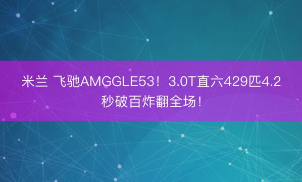 米兰 飞驰AMGGLE53！3.0T直六429匹4.2秒破百炸翻全场！